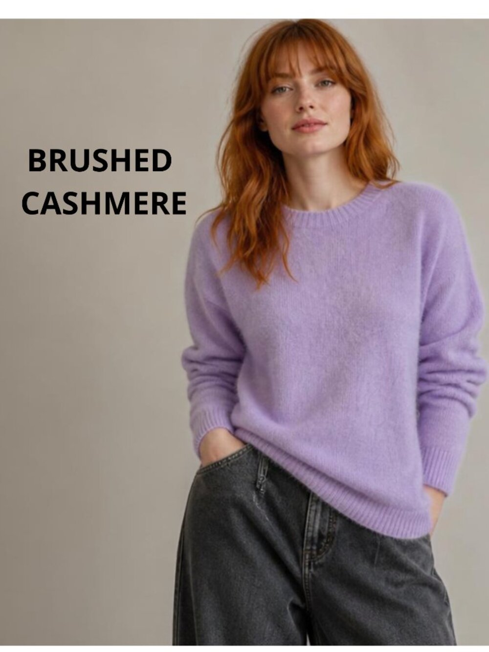 NWOT Lavander Crew Neck Cashmere Wool Sweater Medium